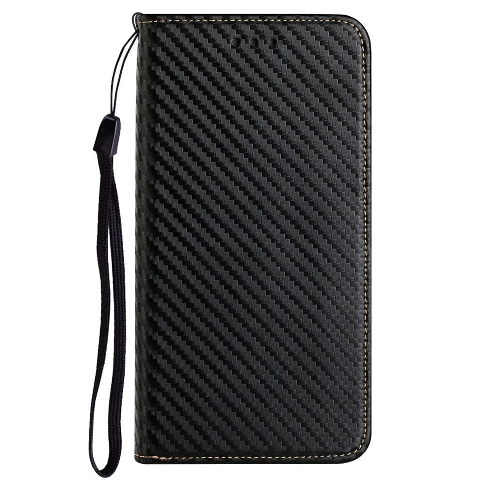 For Samsung Galaxy S25 Ultra Case Carbon Fiber Texture Wallet Stand Cover - Black - 6