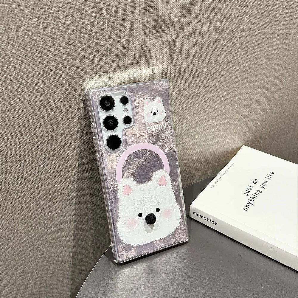 For Samsung Galaxy S24 Ultra Magnetic Case Cartoon Animal 3D Nose TPU+PC Cover with Beaded Strap - Pink - 3