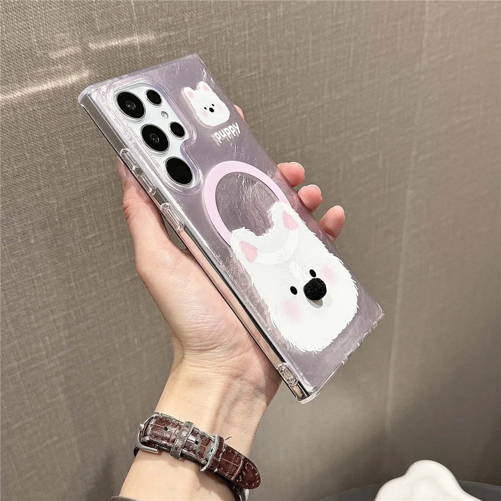 For Samsung Galaxy S24 Ultra Magnetic Phone Case Cartoon Animal TPU+PC Back Cover - Pink - 3