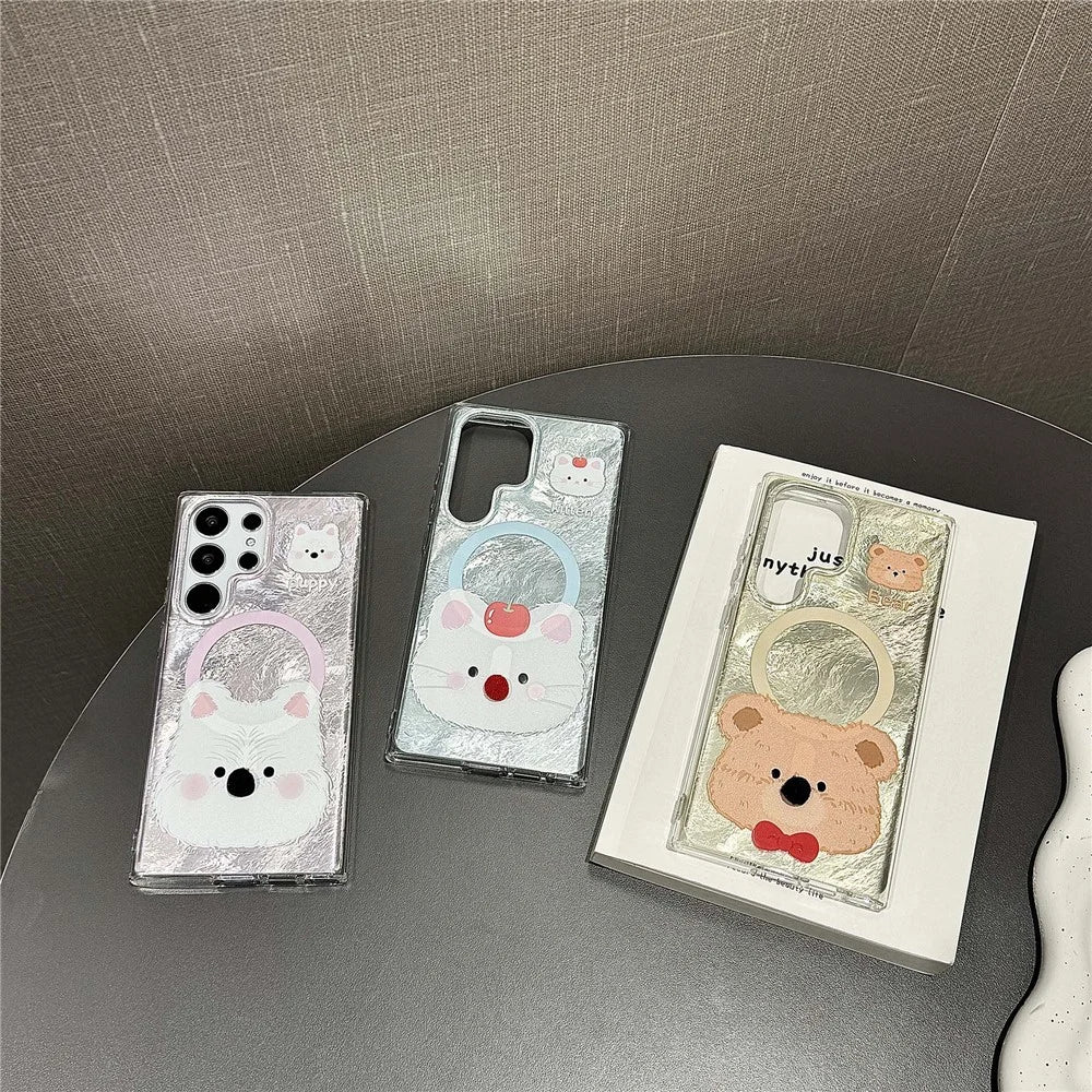 For Samsung Galaxy S24 Ultra Magnetic Phone Case Cartoon Animal TPU+PC Back Cover - Pink - 5