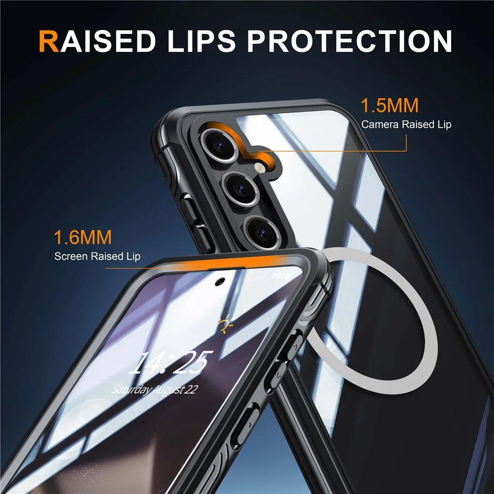 For Samsung Galaxy S24 FE Magnetic Case PC+TPU Phone Cover with Tempered Glass Screen Film - Black - 3