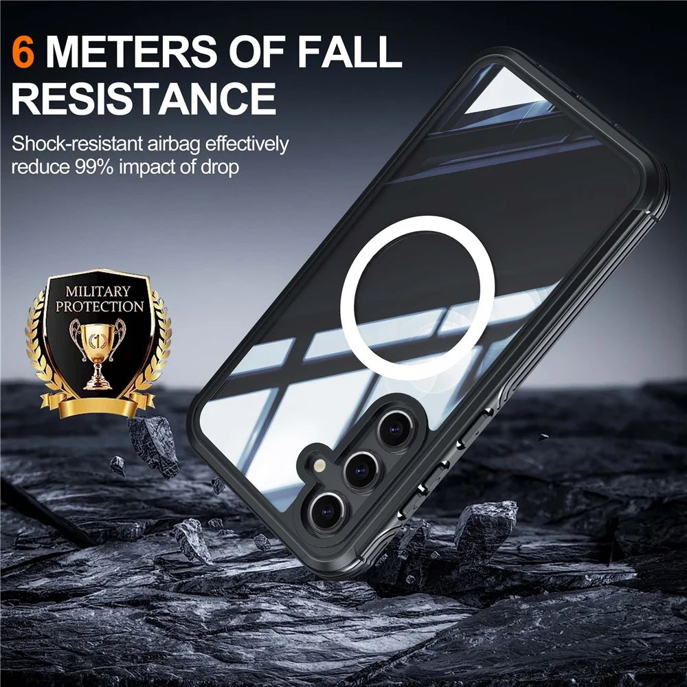 For Samsung Galaxy S24 FE Magnetic Case PC+TPU Phone Cover with Tempered Glass Screen Film - Black - 4