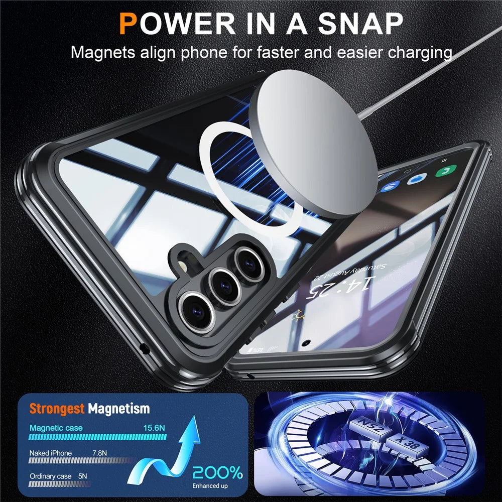For Samsung Galaxy S24 FE Magnetic Case PC+TPU Phone Cover with Tempered Glass Screen Film - Black - 5