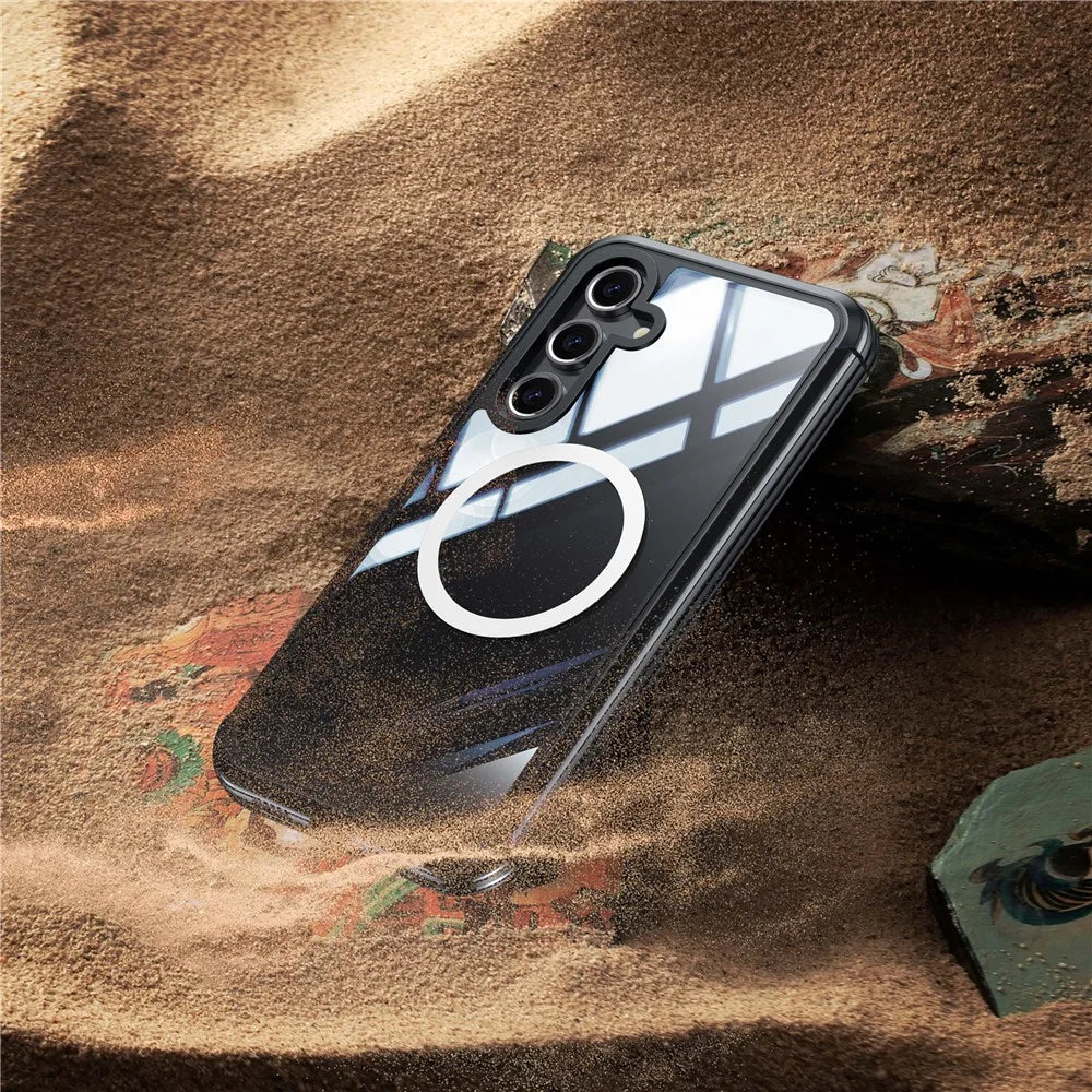 For Samsung Galaxy S24 FE Magnetic Case PC+TPU Phone Cover with Tempered Glass Screen Film - Black - 6