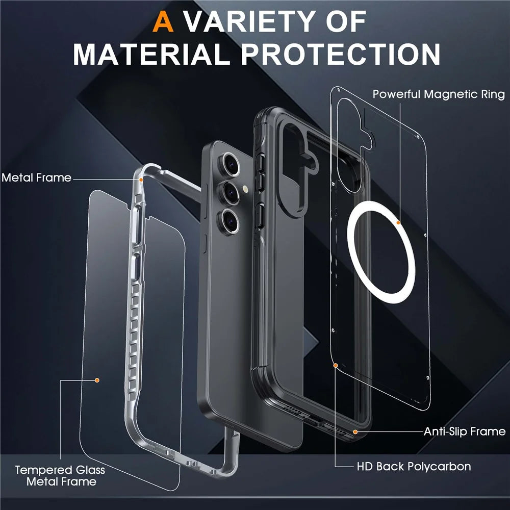 For Samsung Galaxy S24 FE Magnetic Case PC+TPU Phone Cover with Tempered Glass Screen Film - Black - 7