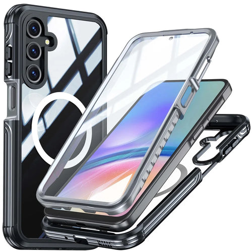 For Samsung Galaxy A16 4G / 5G Magnetic Case PC+TPU Phone Cover with Tempered Glass Screen Film - Black - 1