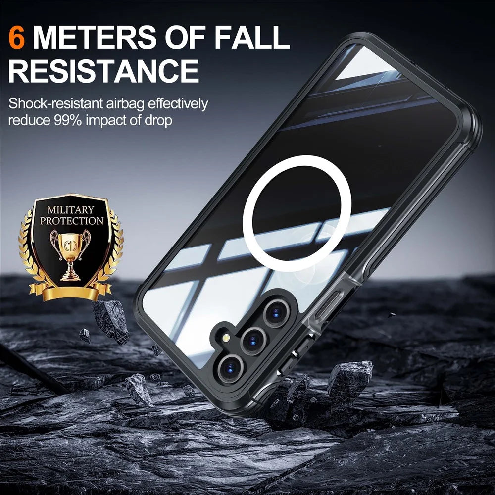 For Samsung Galaxy A16 4G / 5G Magnetic Case PC+TPU Phone Cover with Tempered Glass Screen Film - Black - 4