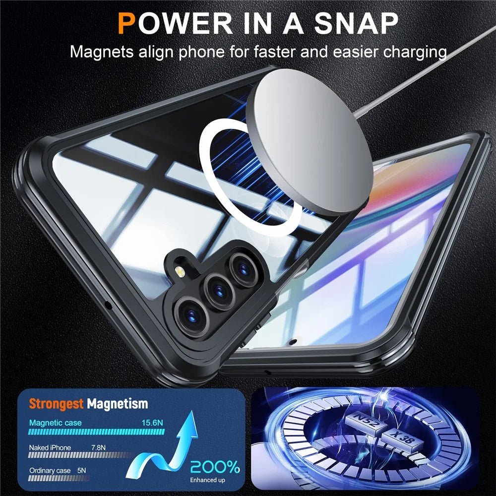 For Samsung Galaxy A16 4G / 5G Magnetic Case PC+TPU Phone Cover with Tempered Glass Screen Film - Black - 5