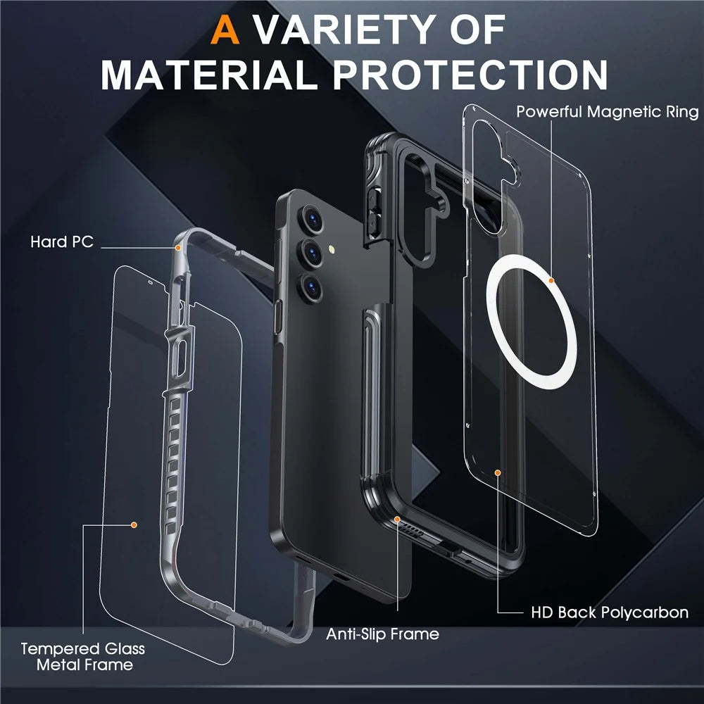 For Samsung Galaxy A16 4G / 5G Magnetic Case PC+TPU Phone Cover with Tempered Glass Screen Film - Black - 7