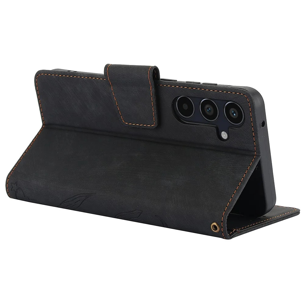 SY-001 For Samsung Galaxy A37 5G / A56 5G / A36 5G Case Flower Butterfly Leather Wallet Phone Cover with Hand Strap - Black - 3