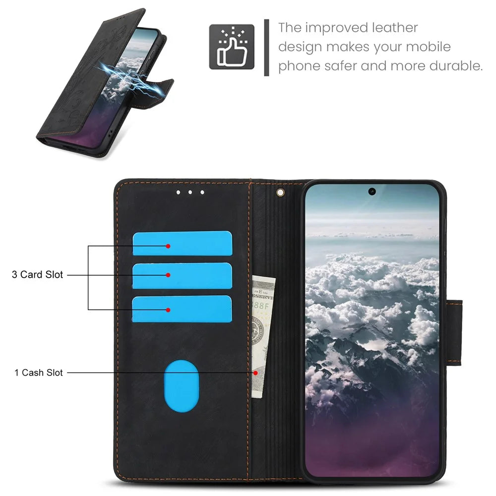 SY-001 For Samsung Galaxy A37 5G / A56 5G / A36 5G Case Flower Butterfly Leather Wallet Phone Cover with Hand Strap - Black - 5