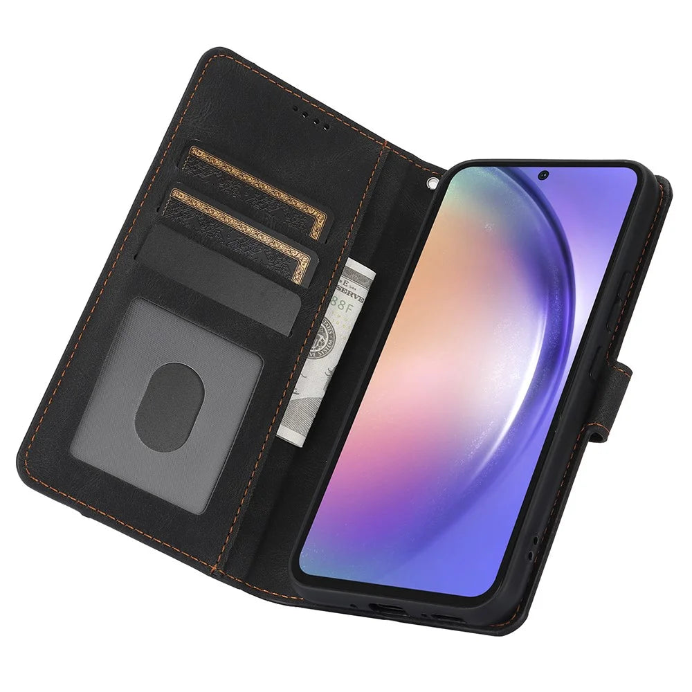 For Samsung Galaxy A36 5G Case PU Leather Phone Cover with Wallet Stand View - Black - 2