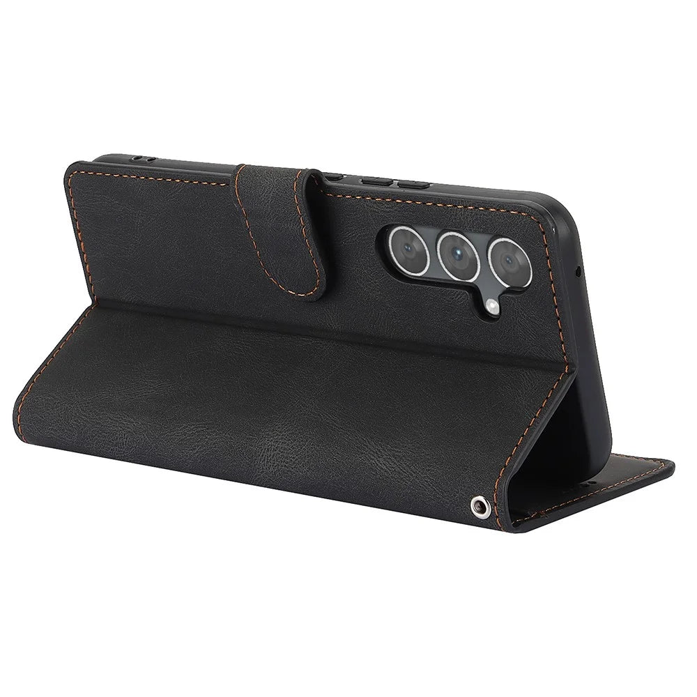 For Samsung Galaxy A36 5G Case PU Leather Phone Cover with Wallet Stand View - Black - 3