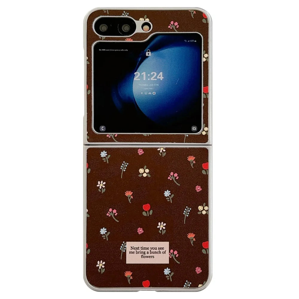 For Samsung Galaxy Z Flip7 FE 5G / Z Flip6 5G Case Leather+PC Floral Phone Cover with Hand Strap - Brown - 2