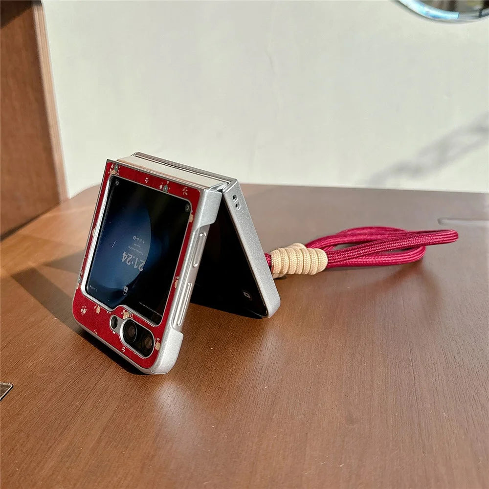 For Samsung Galaxy Z Flip7 FE 5G / Z Flip6 5G Case Leather+PC Floral Phone Cover with Hand Strap - Brown - 7