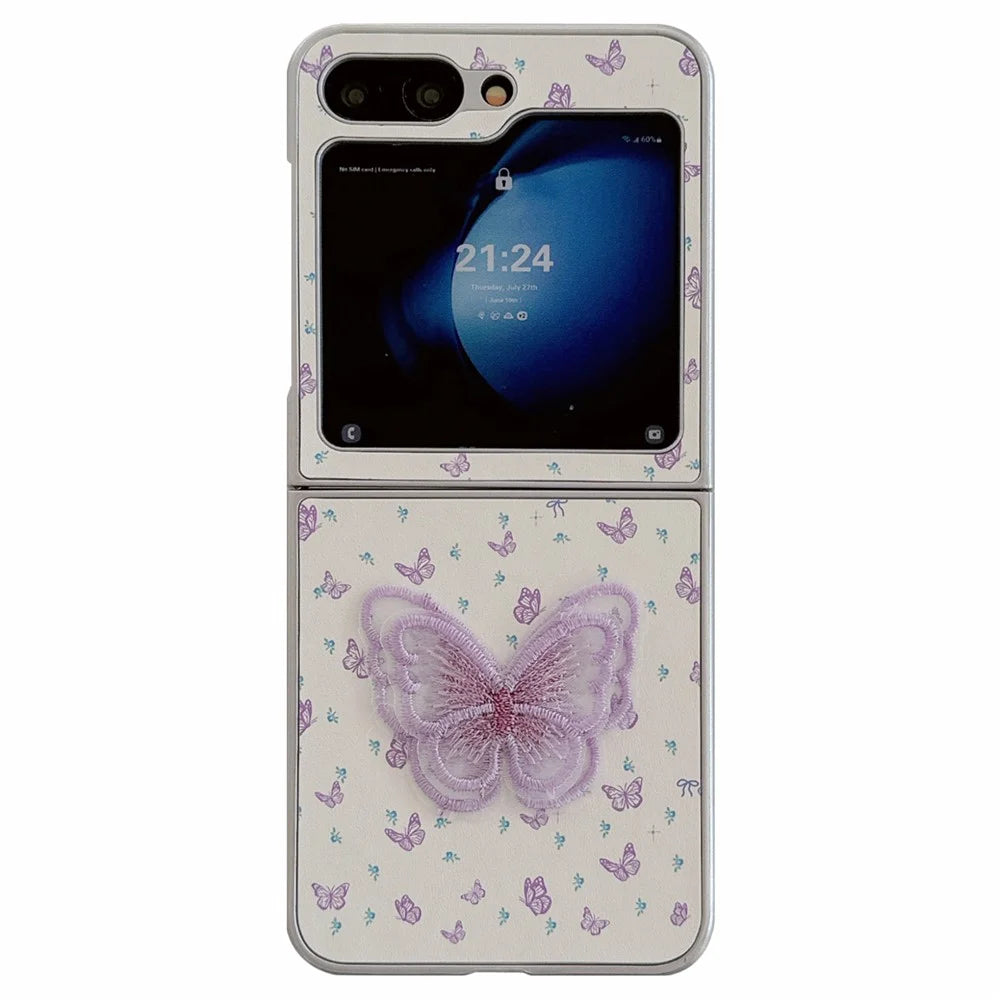 For Samsung Galaxy Z Flip7 FE 5G / Z Flip6 5G Case Leather+PC Butterfly Phone Cover with Tulip Hand Strap - 2