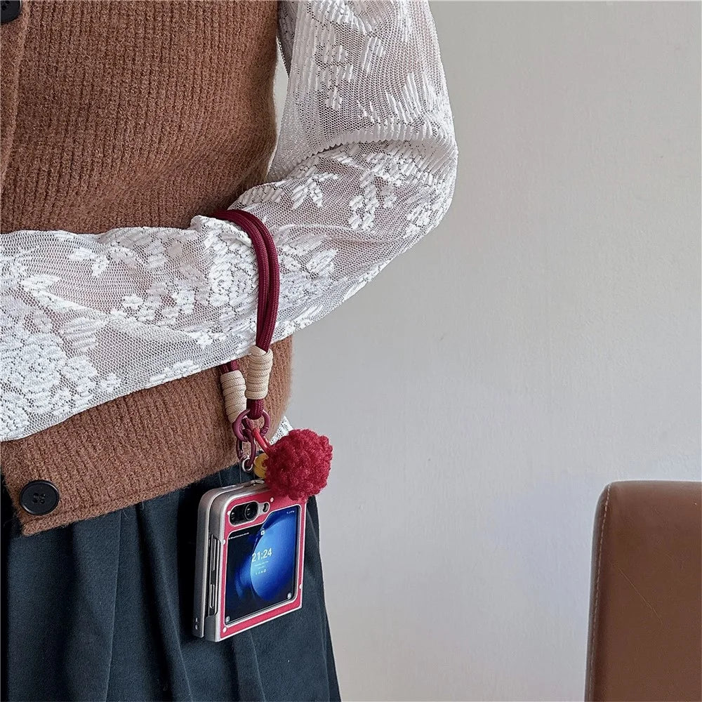 For Samsung Galaxy Z Flip7 FE 5G / Z Flip6 5G Case Dots Bowknot Leather+PC Phone Cover with Hand Strap - 3