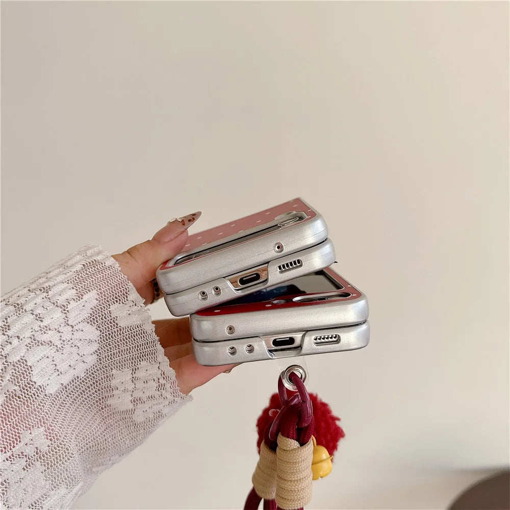 For Samsung Galaxy Z Flip7 FE 5G / Z Flip6 5G Case Dots Bowknot Leather+PC Phone Cover with Hand Strap - 6