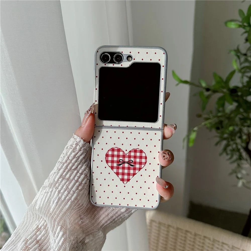 For Samsung Galaxy Z Flip7 FE 5G / Z Flip6 5G Case Dots Heart Pattern Leather+PC Phone Cover with Hand Strap - Red - 5