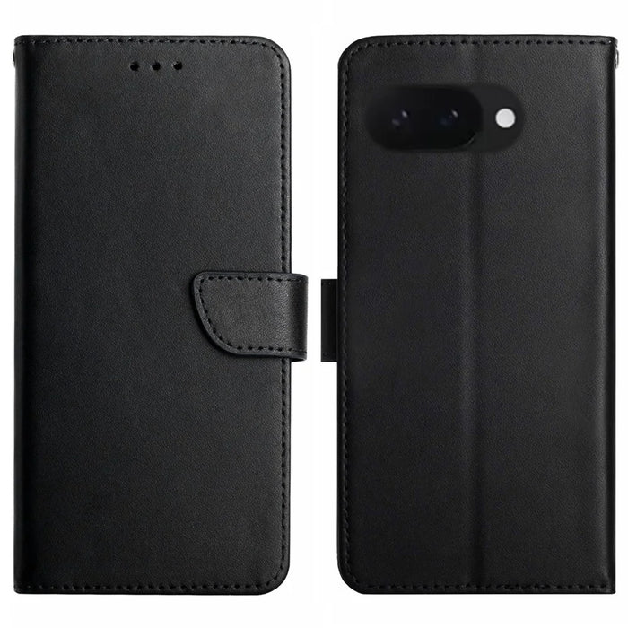 HT02 For Google Pixel 9a Case Genuine Cow Leather Phone Cover Nappa Texture - Black - 1