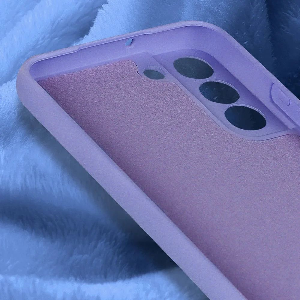 For Samsung Galaxy S21 FE 5G Rubberized TPU 2.2mm Thickness Anti-Scratch Phone Case Fiber Lining Cushion Protective Cover - Purple - 4