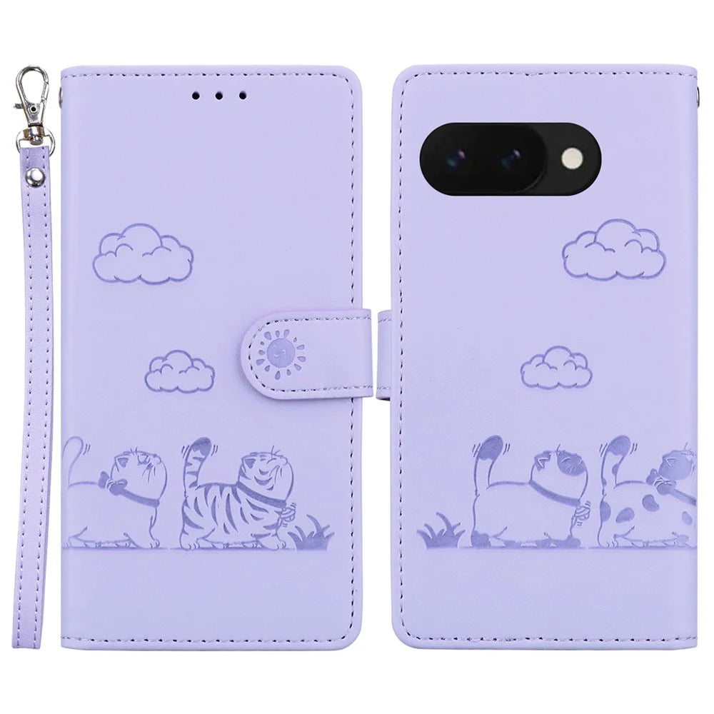 For Google Pixel 9a Case RFID Blocking Kitten Pattern TPU+PU Leather Phone Cover - Purple - 1