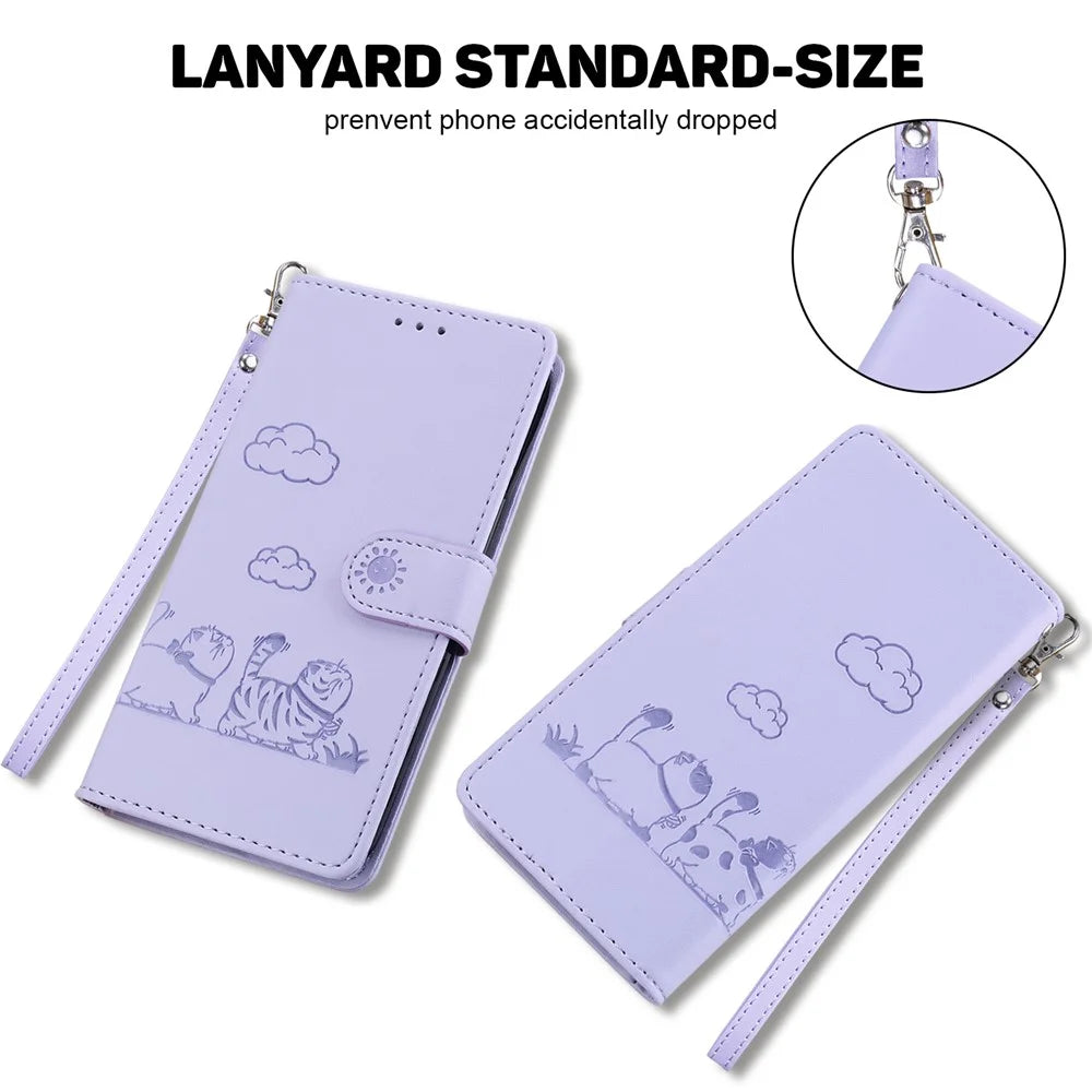 For Google Pixel 9a Case RFID Blocking Kitten Pattern TPU+PU Leather Phone Cover - Purple - 7