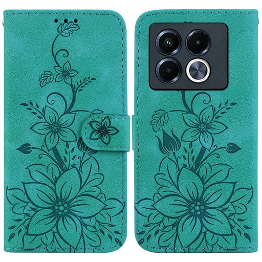 For Infinix Note 40 5G Case Lily Flower Imprint Leather Phone Cover with Stand - Green - 1