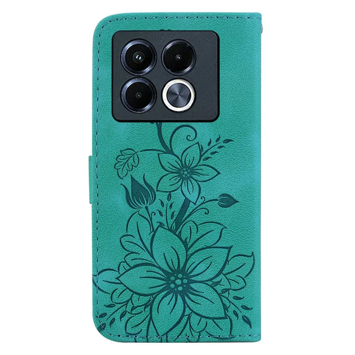 For Infinix Note 40 5G Case Lily Flower Imprint Leather Phone Cover with Stand - Green - 7