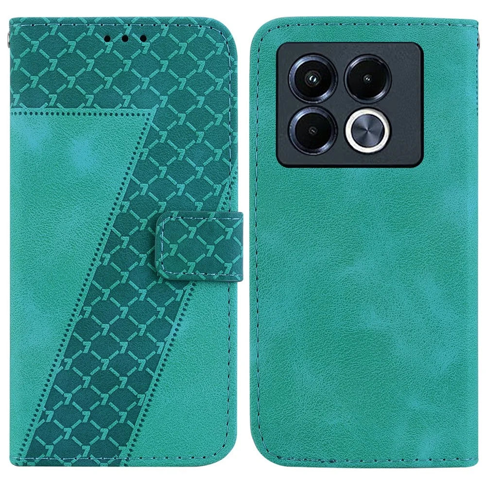For Infinix Note 40 5G Stand Case 7-Shaped Pattern Imprint Leather Phone Cover - Green - 1