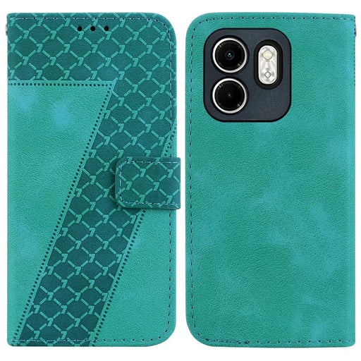 For Infinix Hot 50i 4G  /  Smart 9 4G Stand Case 7-Shaped Pattern Imprint Leather Phone Cover - Green - 1
