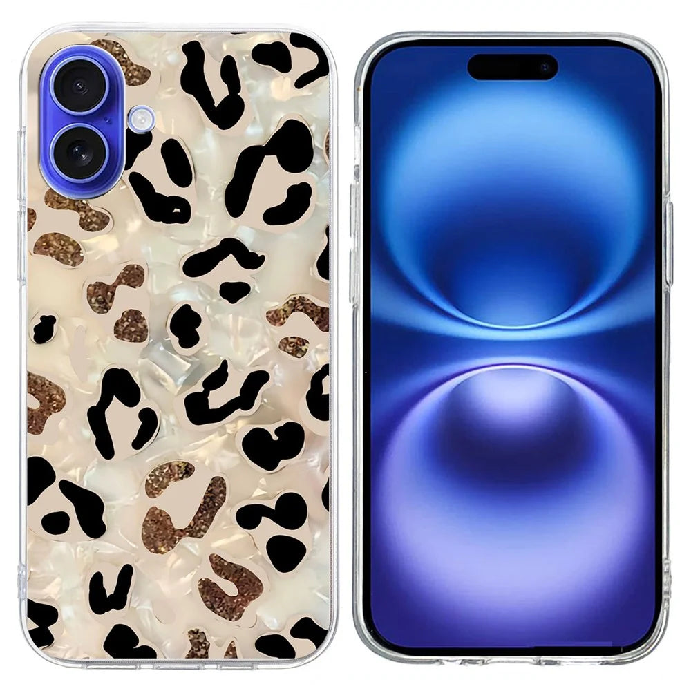 For iPhone 16 Plus Case Pattern Printing Shockproof Soft TPU Phone Cover - Leopard Print - 1