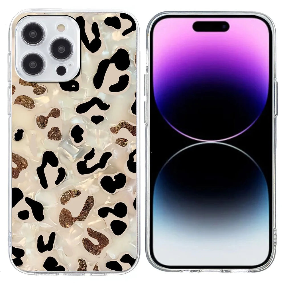 For iPhone 16 Pro Max Case Pattern Printing Shockproof Soft TPU Phone Cover - Leopard Print - 1