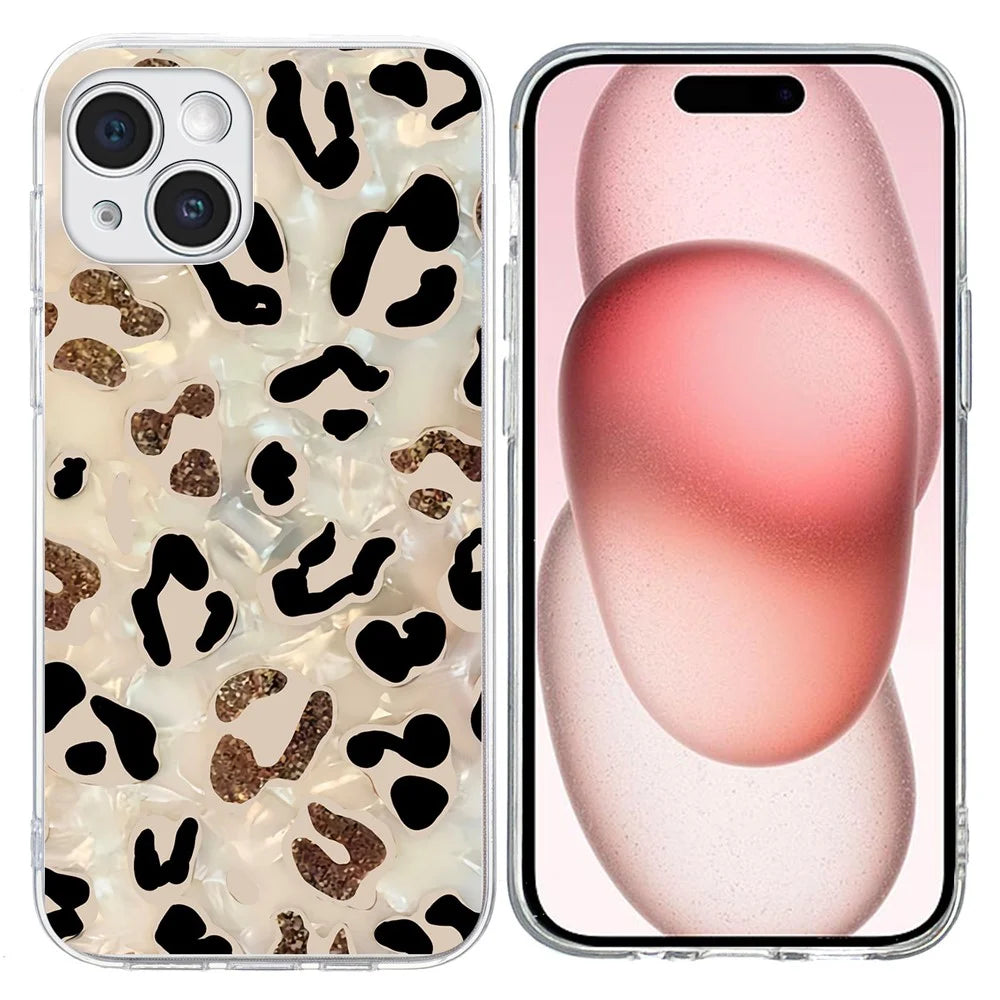 For iPhone 15 Plus Case Pattern Printing Shockproof Soft TPU Phone Cover - Leopard Print - 1