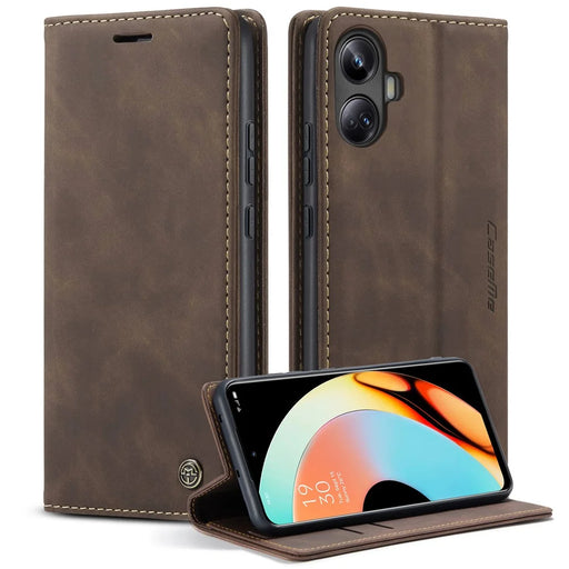 CASEME For Realme 10 Pro+ 5G Case  013 Series Card Holder Stand Leather Phone Cover - Coffee - 1
