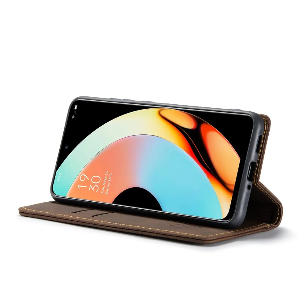 CASEME For Realme 10 Pro+ 5G Case  013 Series Card Holder Stand Leather Phone Cover - Coffee - 3