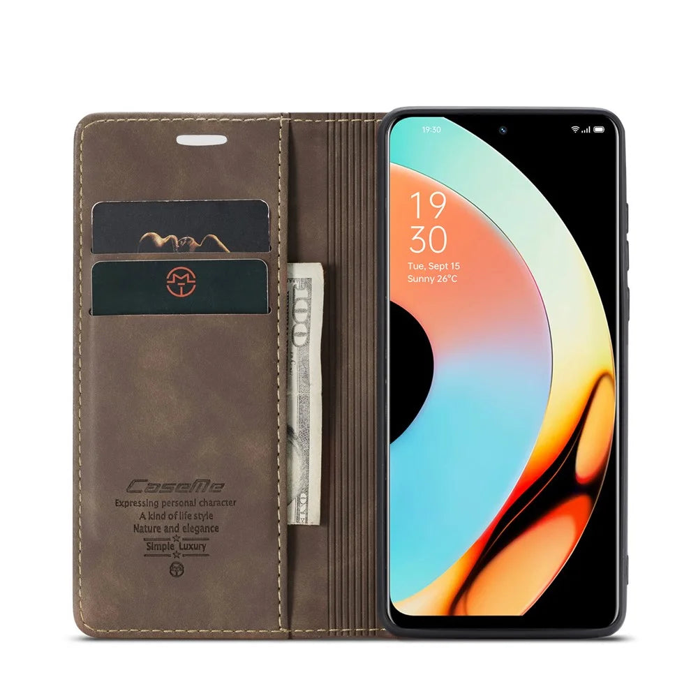 CASEME For Realme 10 Pro+ 5G Case  013 Series Card Holder Stand Leather Phone Cover - Coffee - 4