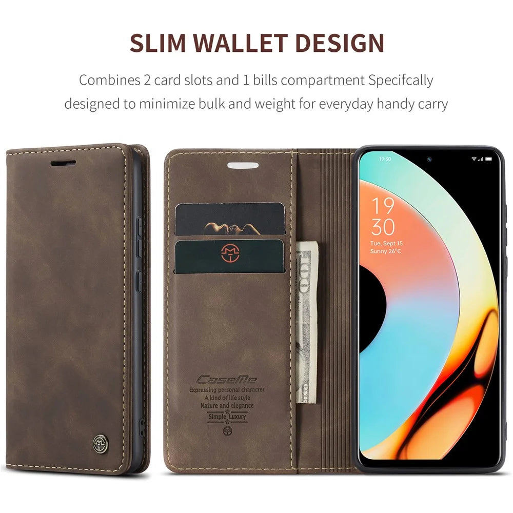 CASEME For Realme 10 Pro+ 5G Case  013 Series Card Holder Stand Leather Phone Cover - Coffee - 6