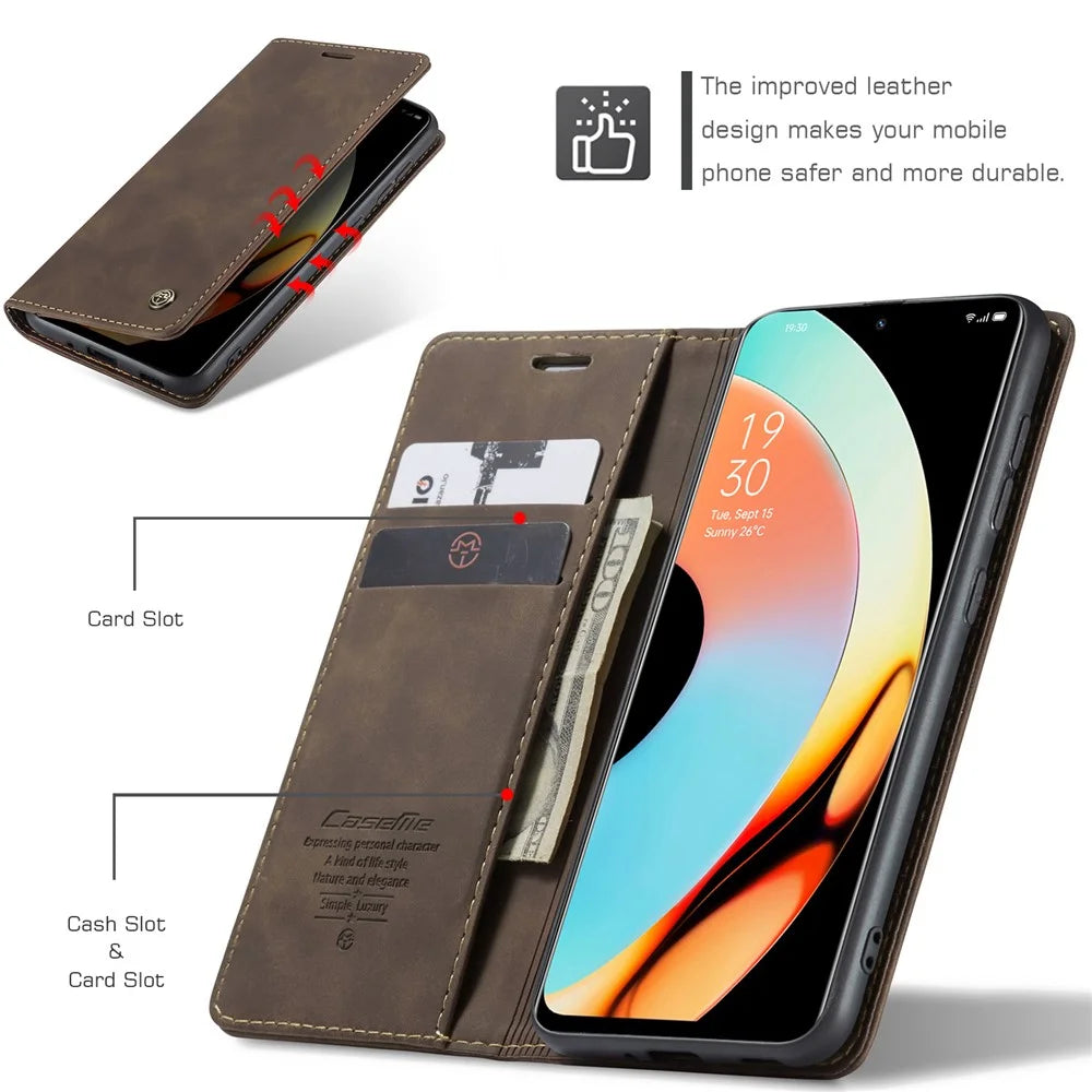 CASEME For Realme 10 Pro+ 5G Case  013 Series Card Holder Stand Leather Phone Cover - Coffee - 7