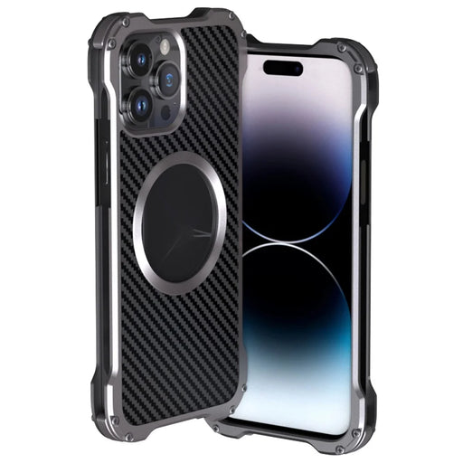 R-JUST RJ-51 For iPhone 14 Pro Back Hollow Design Protective Cover Carbon Fiber PC + Aluminum Alloy Anti-drop Case Compatible with Magsafe Charger - 1