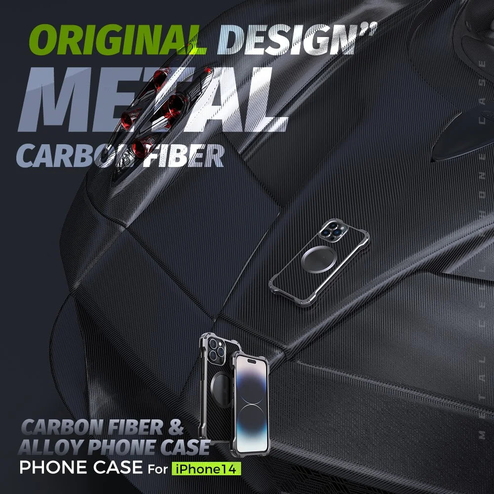 R-JUST RJ-51 For iPhone 14 Pro Back Hollow Design Protective Cover Carbon Fiber PC + Aluminum Alloy Anti-drop Case Compatible with Magsafe Charger - 2