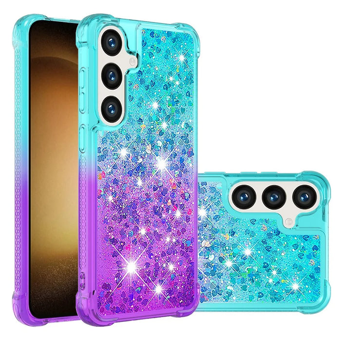 For Samsung Galaxy S24 FE TPU Case Gradient Quicksand Phone Back Cover - Sky Blue+Purple - 1