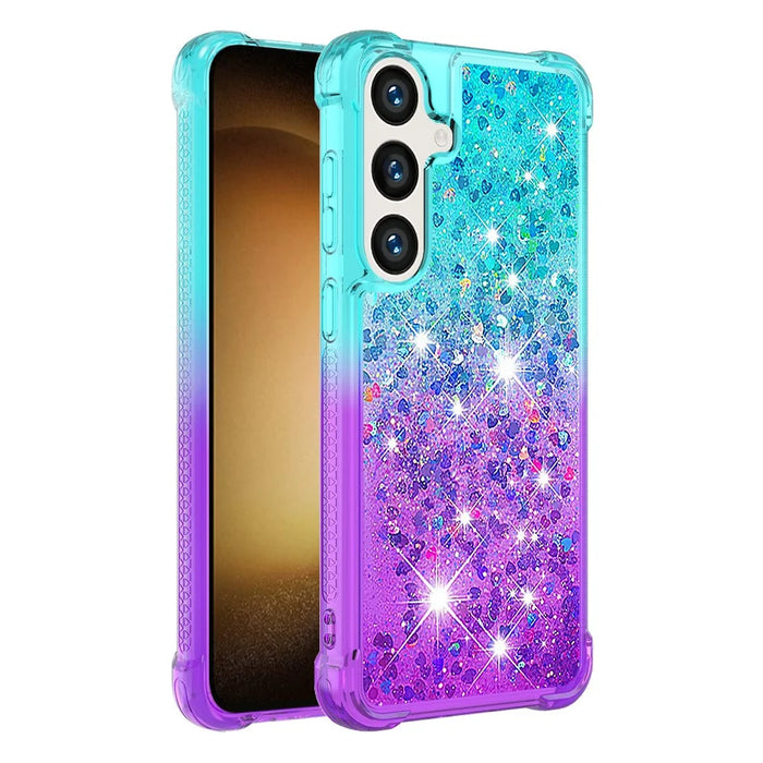 For Samsung Galaxy S24 FE TPU Case Gradient Quicksand Phone Back Cover - Sky Blue+Purple - 3