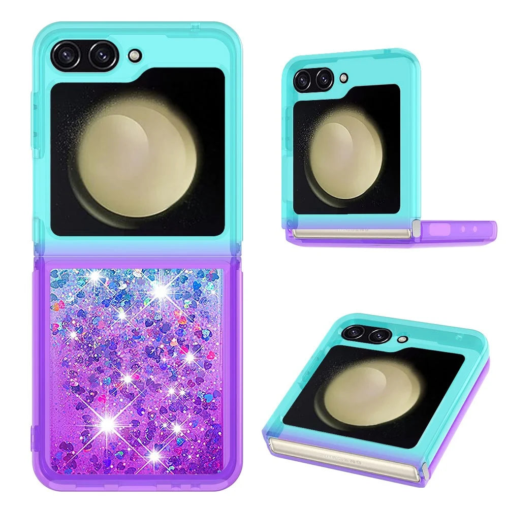 For Samsung Galaxy Z Flip7 FE 5G / Z Flip6 5G TPU Case Gradient Quicksand Phone Back Cover - Sky Blue+Purple - 1