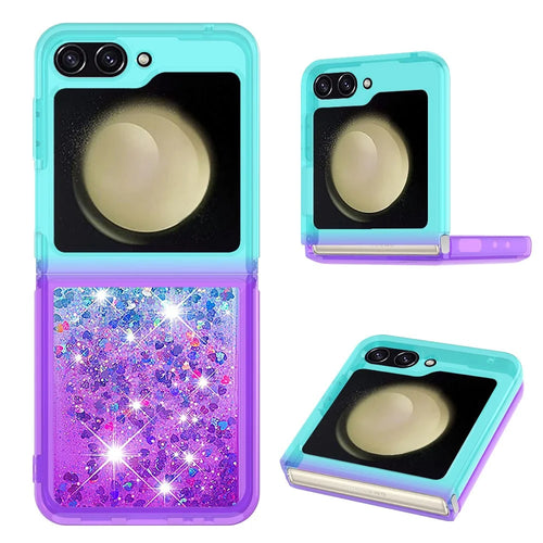 For Samsung Galaxy Z Flip7 FE 5G / Z Flip6 5G TPU Case Gradient Quicksand Phone Back Cover - Sky Blue+Purple - 1