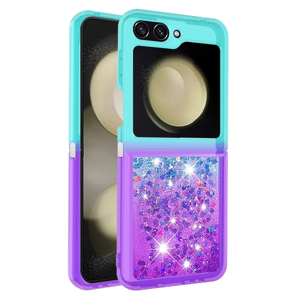 For Samsung Galaxy Z Flip7 FE 5G / Z Flip6 5G TPU Case Gradient Quicksand Phone Back Cover - Sky Blue+Purple - 3
