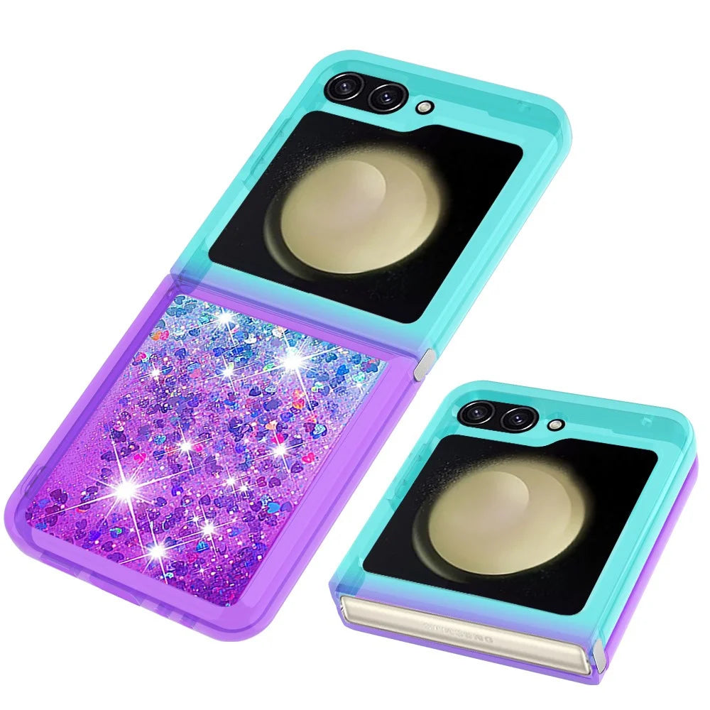 For Samsung Galaxy Z Flip7 FE 5G / Z Flip6 5G TPU Case Gradient Quicksand Phone Back Cover - Sky Blue+Purple - 4