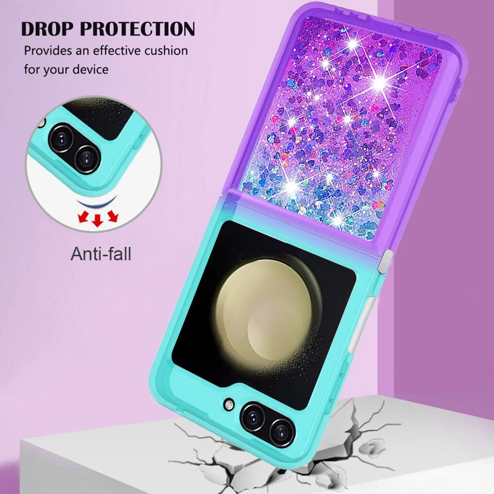 For Samsung Galaxy Z Flip7 FE 5G / Z Flip6 5G TPU Case Gradient Quicksand Phone Back Cover - Sky Blue+Purple - 5