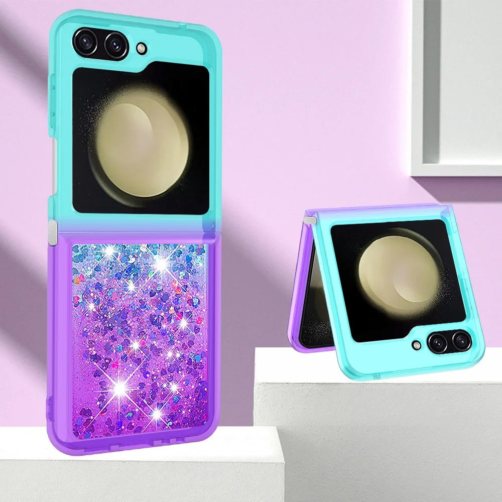 For Samsung Galaxy Z Flip7 FE 5G / Z Flip6 5G TPU Case Gradient Quicksand Phone Back Cover - Sky Blue+Purple - 6