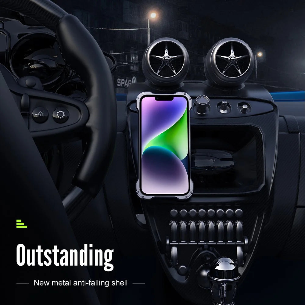 R-JUST RJ-51 For iPhone 14 Plus Carbon Fiber Texture PC + Aluminum Alloy Phone Case Back Hollow Heat Dissipation Drop-proof Cover Compatible with Magsafe Charger - 3